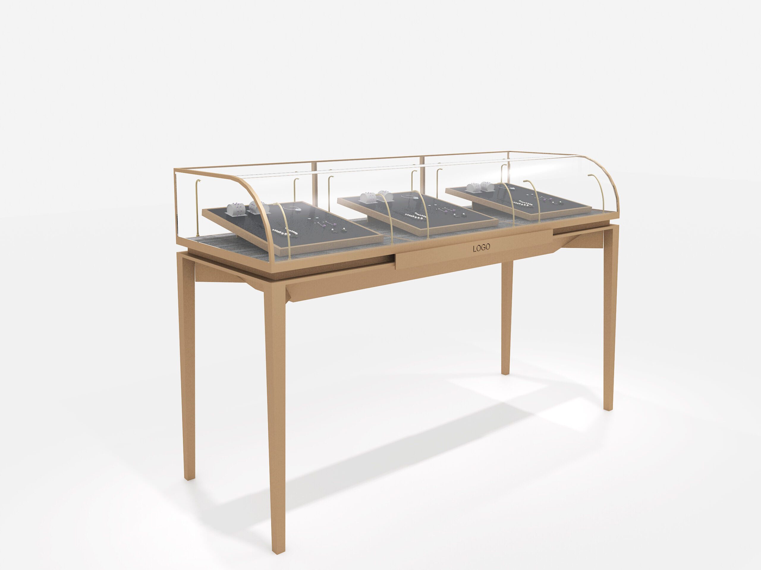 Rectangular Stainless Steel Front Curved Glass Showcase