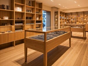 solid wood displays in store