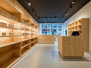 plywood furniture in retail store