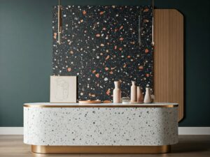 Terrazzo surface finish checkout counter