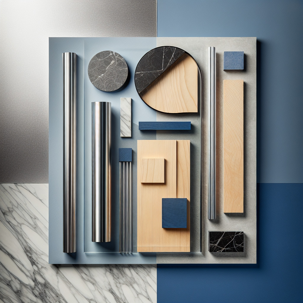 Displaying a variety of materials on the table to showcase custom finish ability