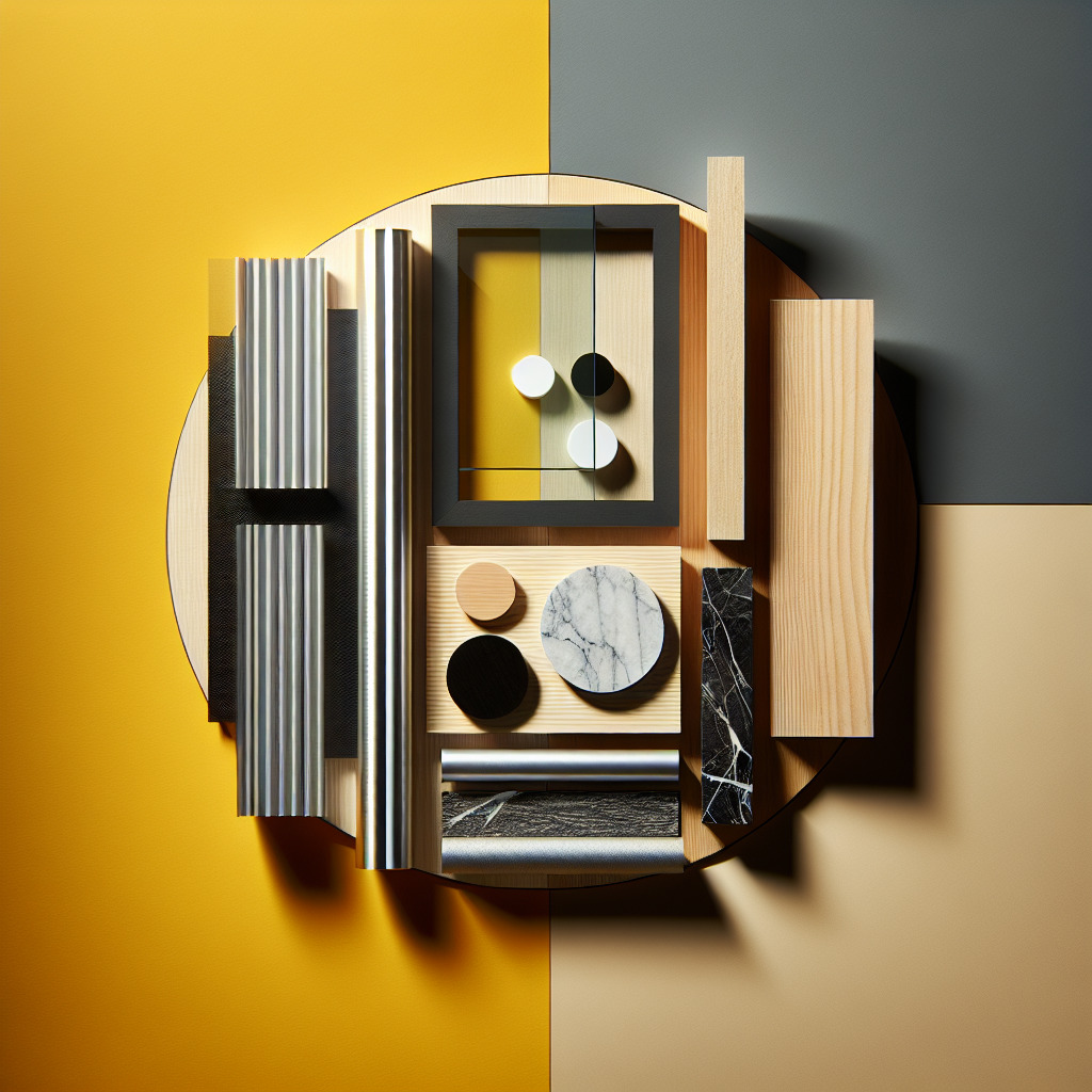 Displaying a variety of materials on the table to showcase custom finish ability