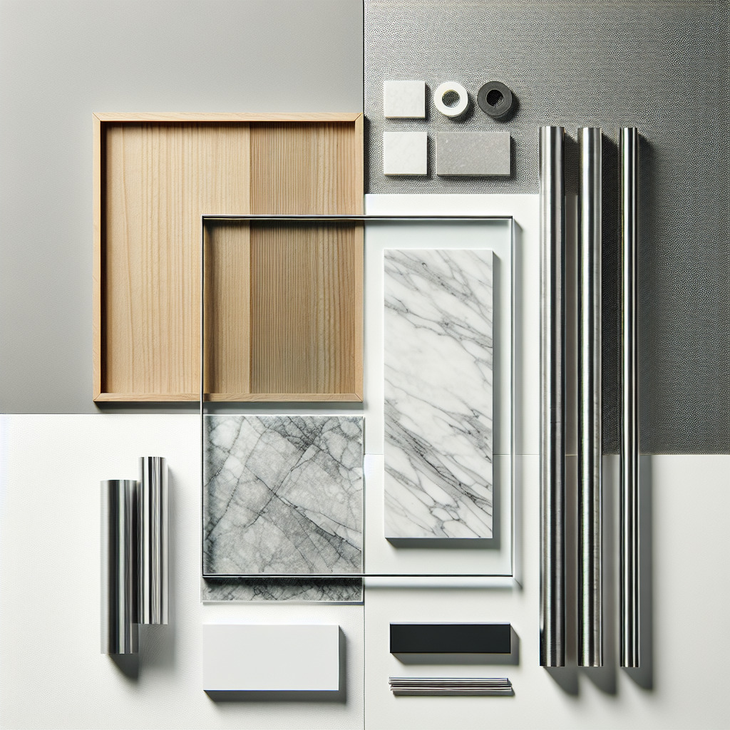 Displaying a variety of materials on the table to showcase custom finish ability