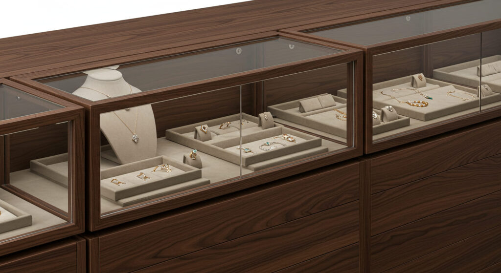 wood texture surface jewelry display cabinet