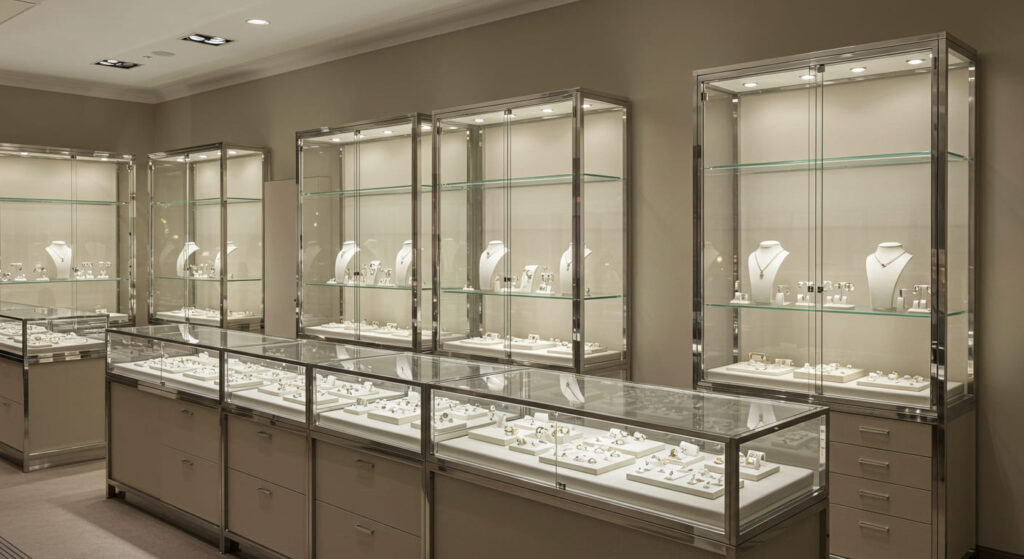 metal frame jewelry display cabinets