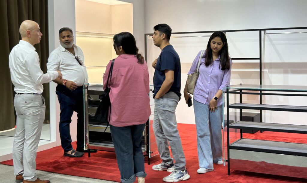 Our boss and sales manager hosting foreign clients during a tour of the showroom.
