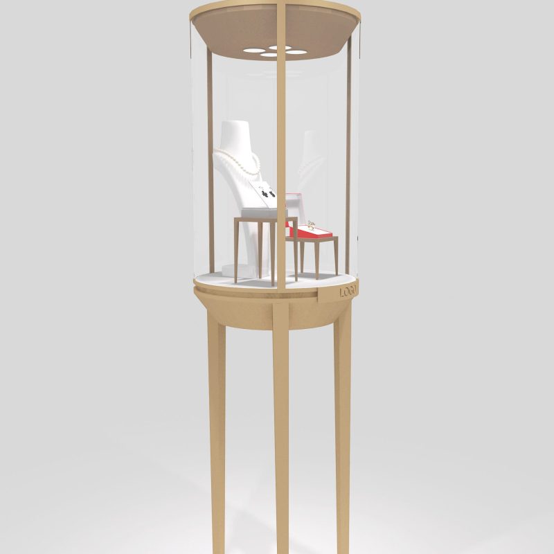 Round Stainless Steel Top Lighting Tower Showcase/ jewelry display page banner