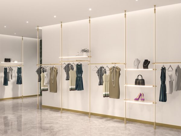 Wall-mounted illuminated clothing display racks