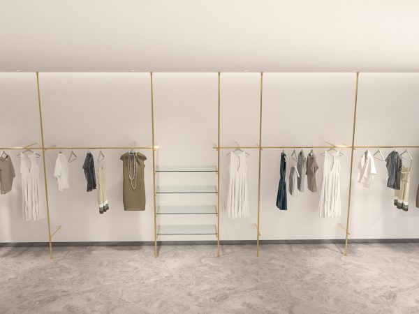 Wall-mounted glass shelves clothing display racks