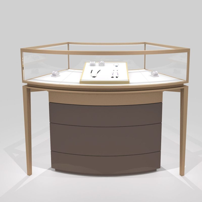 Curved Stainless Steel Lighting Storage Glass Showcase