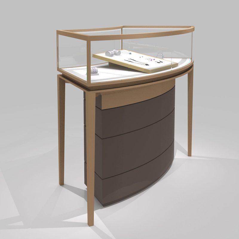 Curved Stainless Steel Lighting Storage Glass Showcase1