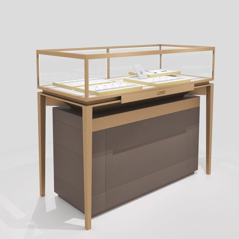 Brushed Jewelry Glass Display Showcase with removable storage