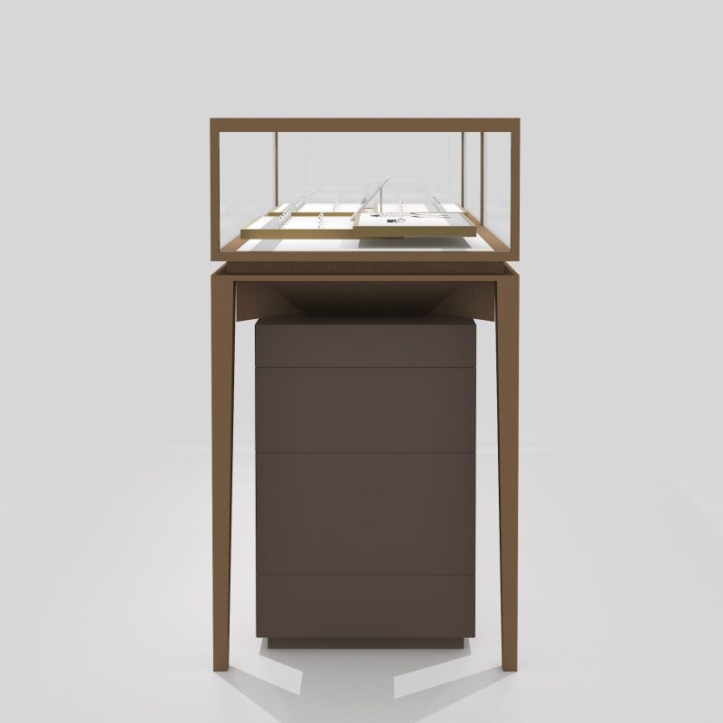 Brushed Jewelry Glass Display Showcase with removable storage3